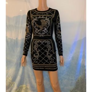 Bejeweled Mini Long Sleeve Dress Macy’s new year’s dress size XS